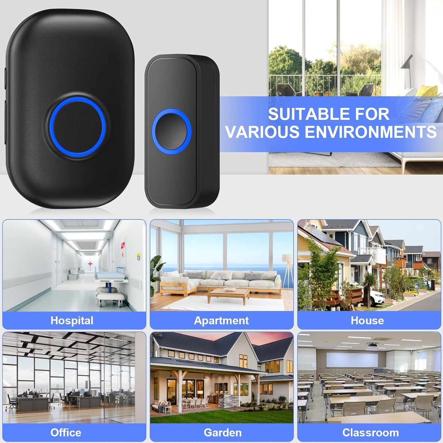 Wireless Doorbell, Doorbell, Waterproof Wireless Door Bell for Home at 980 Feet Range Operating with 32 Melodies, LED Flash, 4 Levels Adjustable Volume