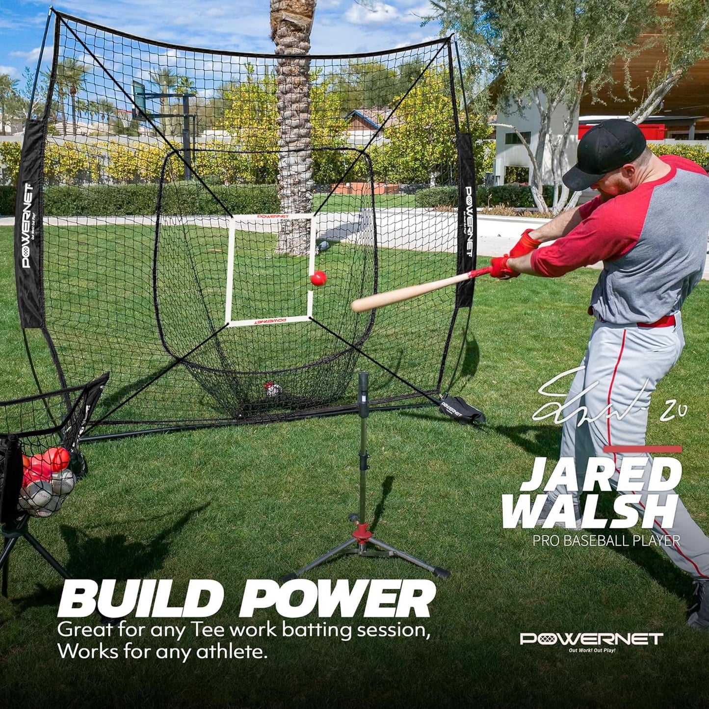 7X7 DLX Practice Net + Deluxe Tee + Ball Caddy + 3 Pack Weighted Ball + Strike Zone Bundle | Baseball Softball Coach Pack | Pitching Batting Training Equipment Set | 7' X 7'