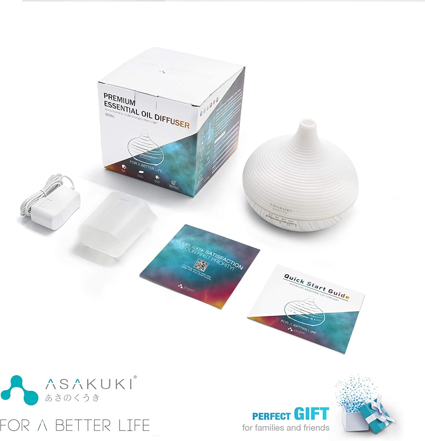 300ML Premium, Essential Oil Diffuser, Quiet 5-In-1 Humidifier, Natural Home Fragrance Diffuser with 7 LED Color Changing Light and Easy to Use