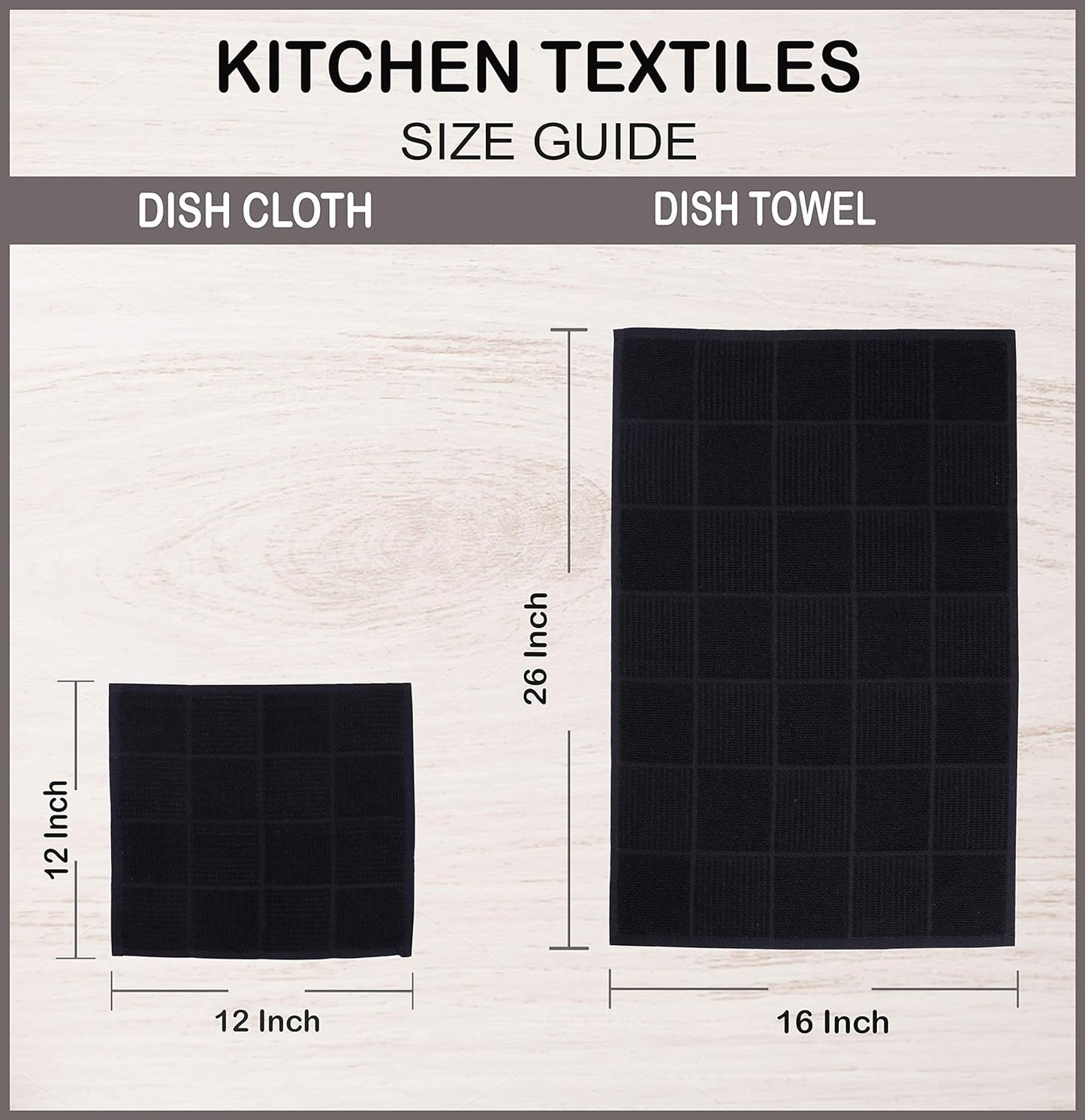 Terry Kitchen Towels Pack of 4 Fast Absorbing Quick Dry Super Soft Dish Towels with Hanging Loop for Cleaning and Drying Dish (16 X 26 Inches - Black)