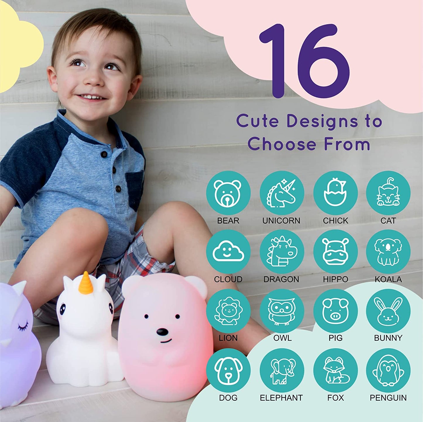 Bunny Rabbit, Night Light, Silicone Nursery Light for Baby and Toddler, Cute Squishy Animal Night Lights for Kids, Girls and Boys, Kawaii Night Light for Bedroom
