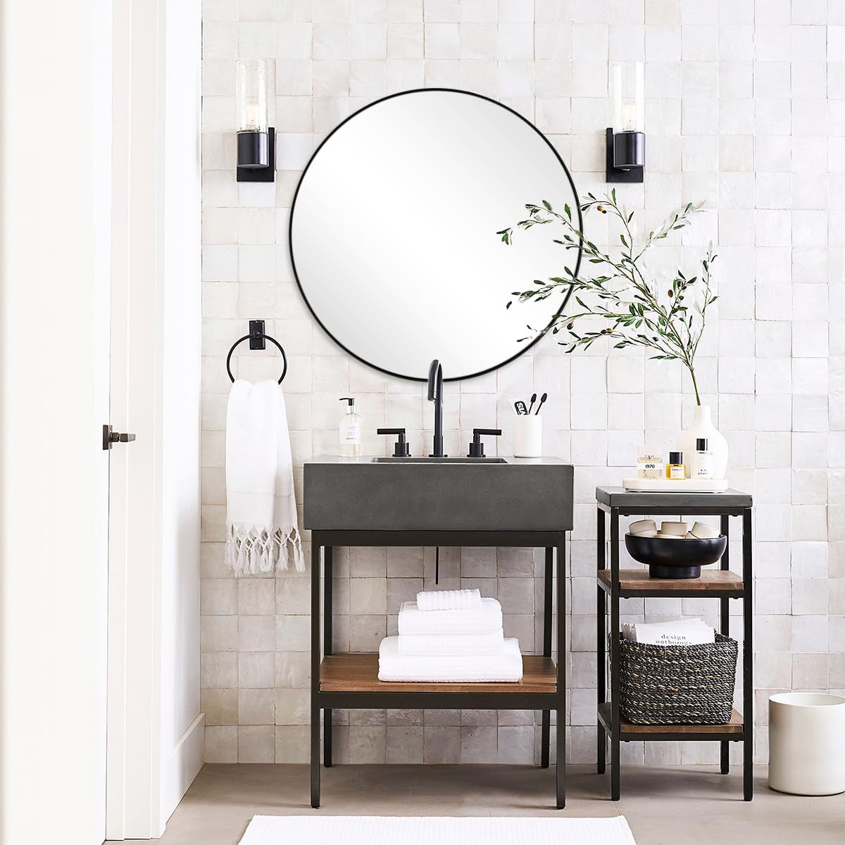 round Wall Mirror, Black round Mirror, round Bathroom Mirror, Matte Black Circle Mirror, 26’’ round Mirror Antique Black Stainless Steel Frame