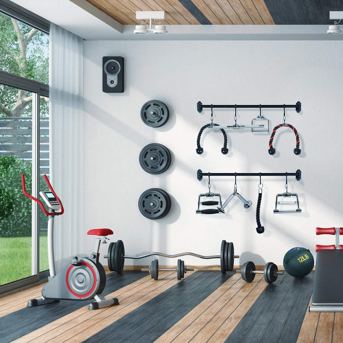 Tricep Press down Cable Machine Attachment Set, V-Shaped Bar, LAT Pull down Straight Rotating Bar for Home Gym