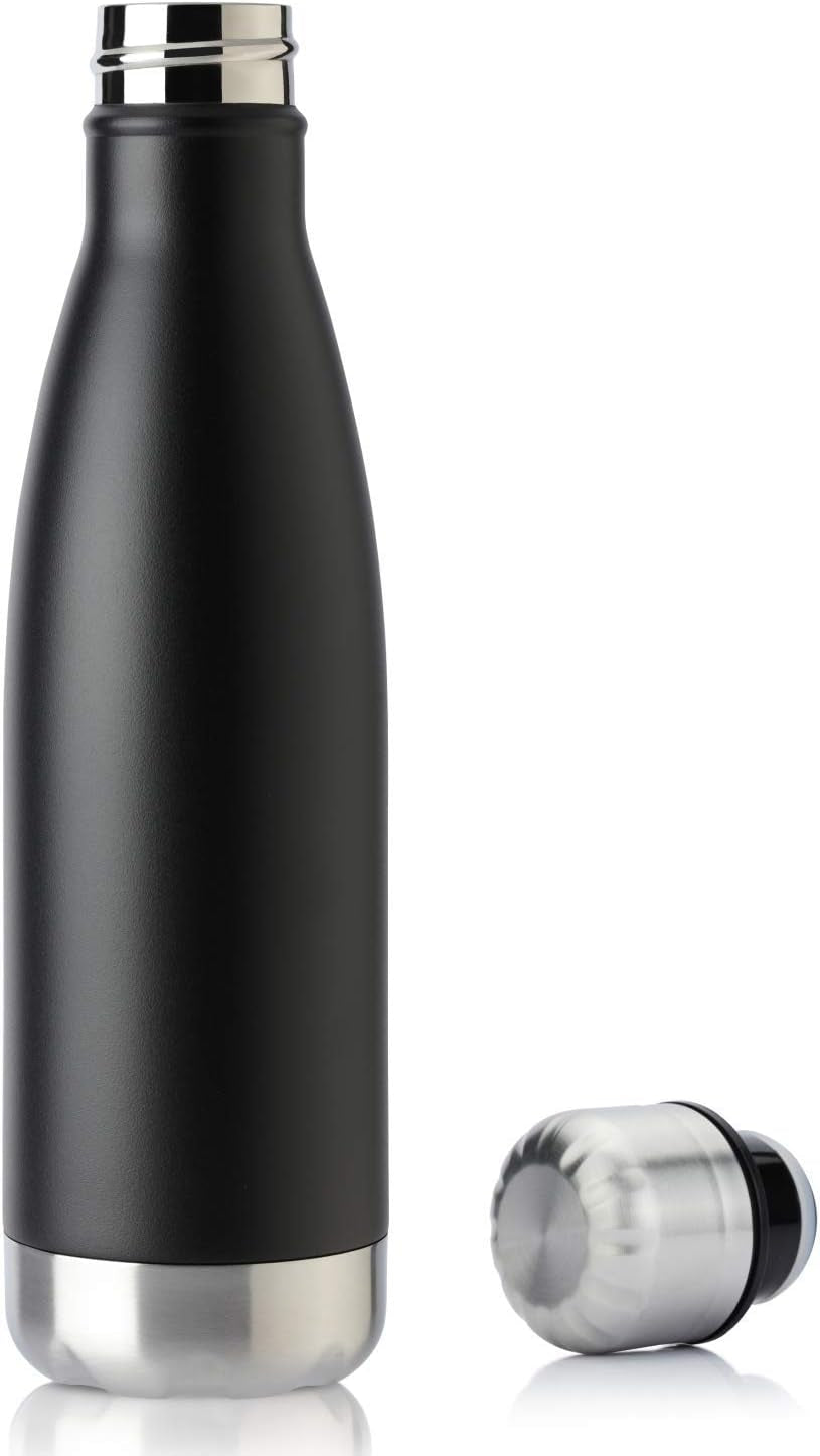17Oz Sport Water Bottle 12 Pack Vacuum Insulated Stainless Steel Sport Water Bottle Leak-Proof Double Wall Cola Shape Water Bottle,Keep Drinks Hot & Cold (Black,12 Pack)