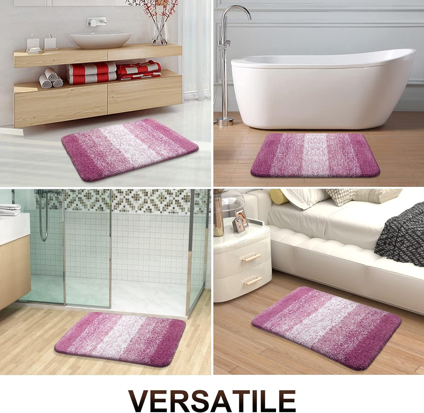 Luxury Bathroom Rug Mat 24X16, Extra Soft and Absorbent Microfiber Bath Rugs, Non-Slip Plush Shaggy Bath Carpet, Machine Wash Dry, Bath Mats for Bathroom Floor, Tub and Shower, Purple