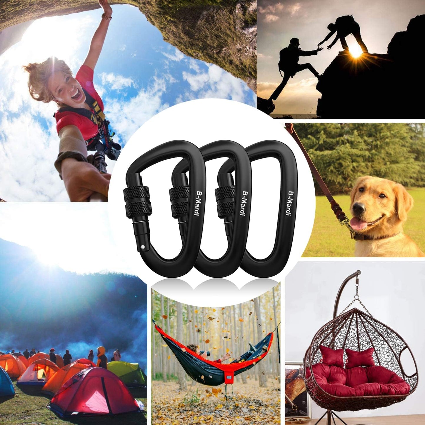 Carabiner Clips Heavy Duty 12Kn (2697 Lbs)-Lightweight Locking Carabiners for Securing Pets, Camping, Hiking, Hammock, Dog Leash Harness, Keychains& Utility