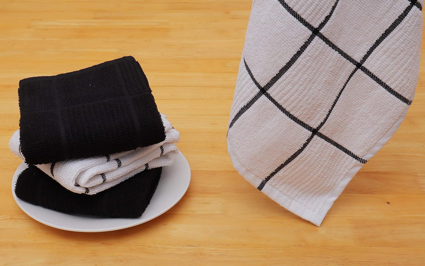 Terry Kitchen Towels Pack of 4 Fast Absorbing Quick Dry Super Soft Dish Towels with Hanging Loop for Cleaning and Drying Dish (16 X 26 Inches - Black)