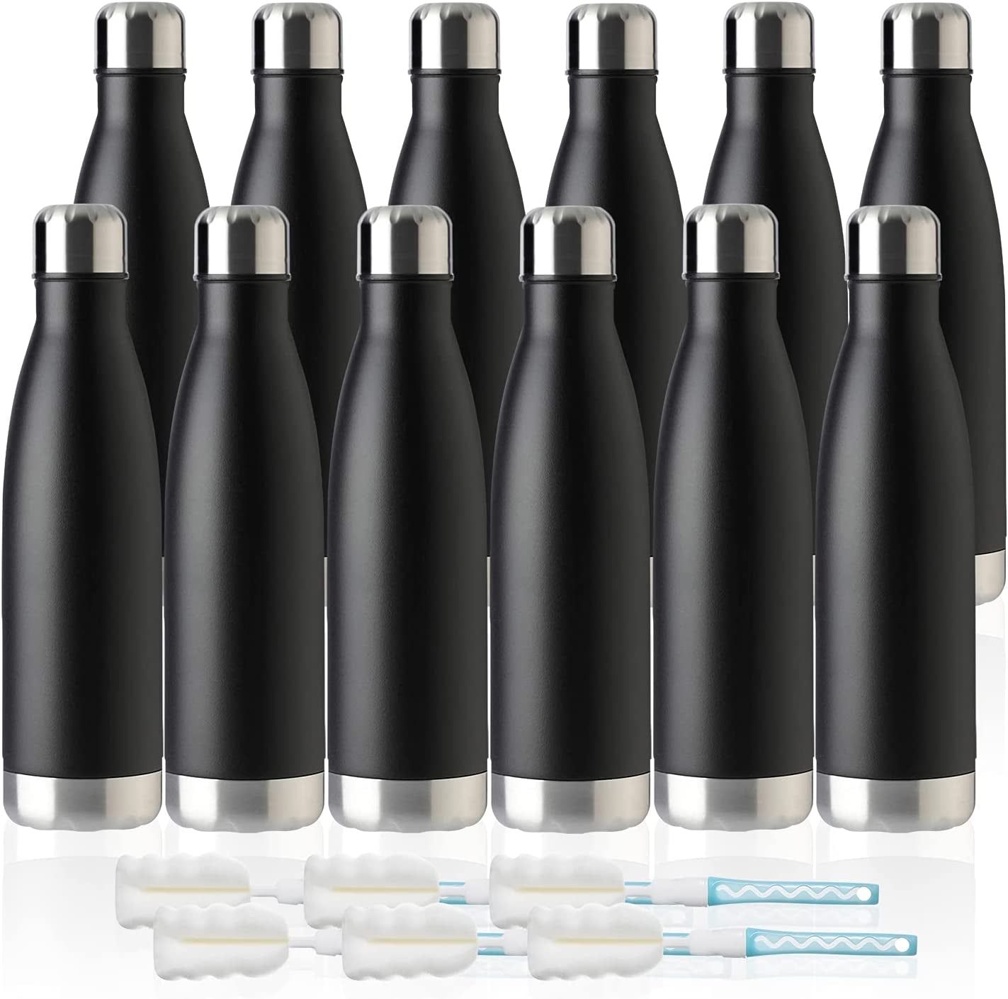 17Oz Sport Water Bottle 12 Pack Vacuum Insulated Stainless Steel Sport Water Bottle Leak-Proof Double Wall Cola Shape Water Bottle,Keep Drinks Hot & Cold (Black,12 Pack)
