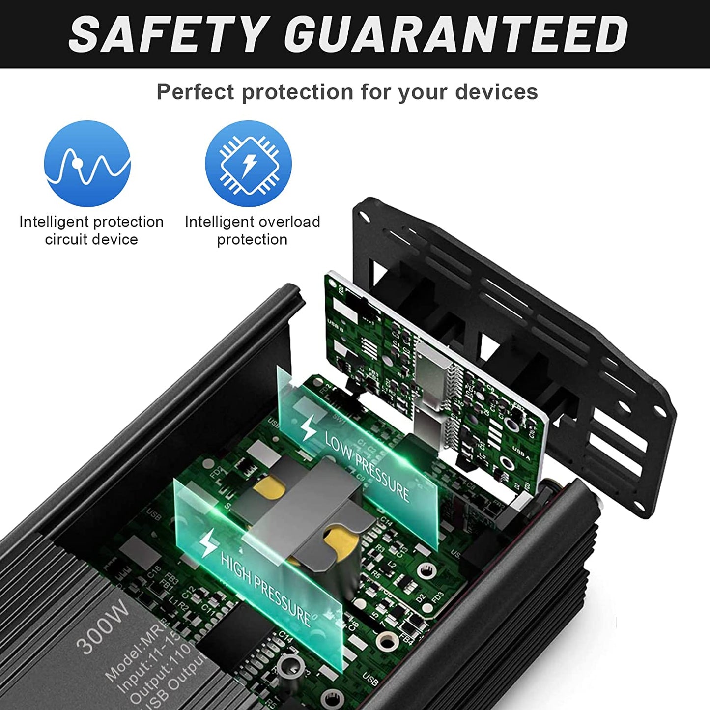 300W Power Inverter DC 12V to 110V AC Car Charger Converter with 4.2A Dual USB Ports and 2 AC Outlets Adapter (Black)