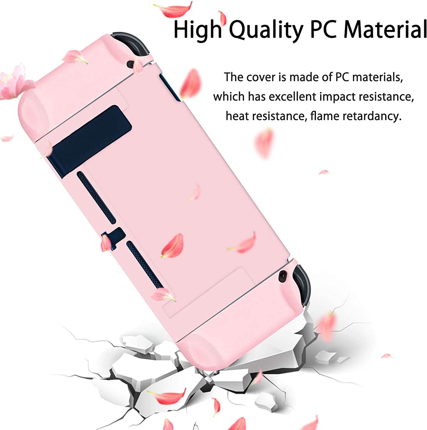 Protector Case for Nintendo Switch Cover Case with Glass Screen Protector, Anti-Scratch Shock-Absorption Grip Cover-Pink