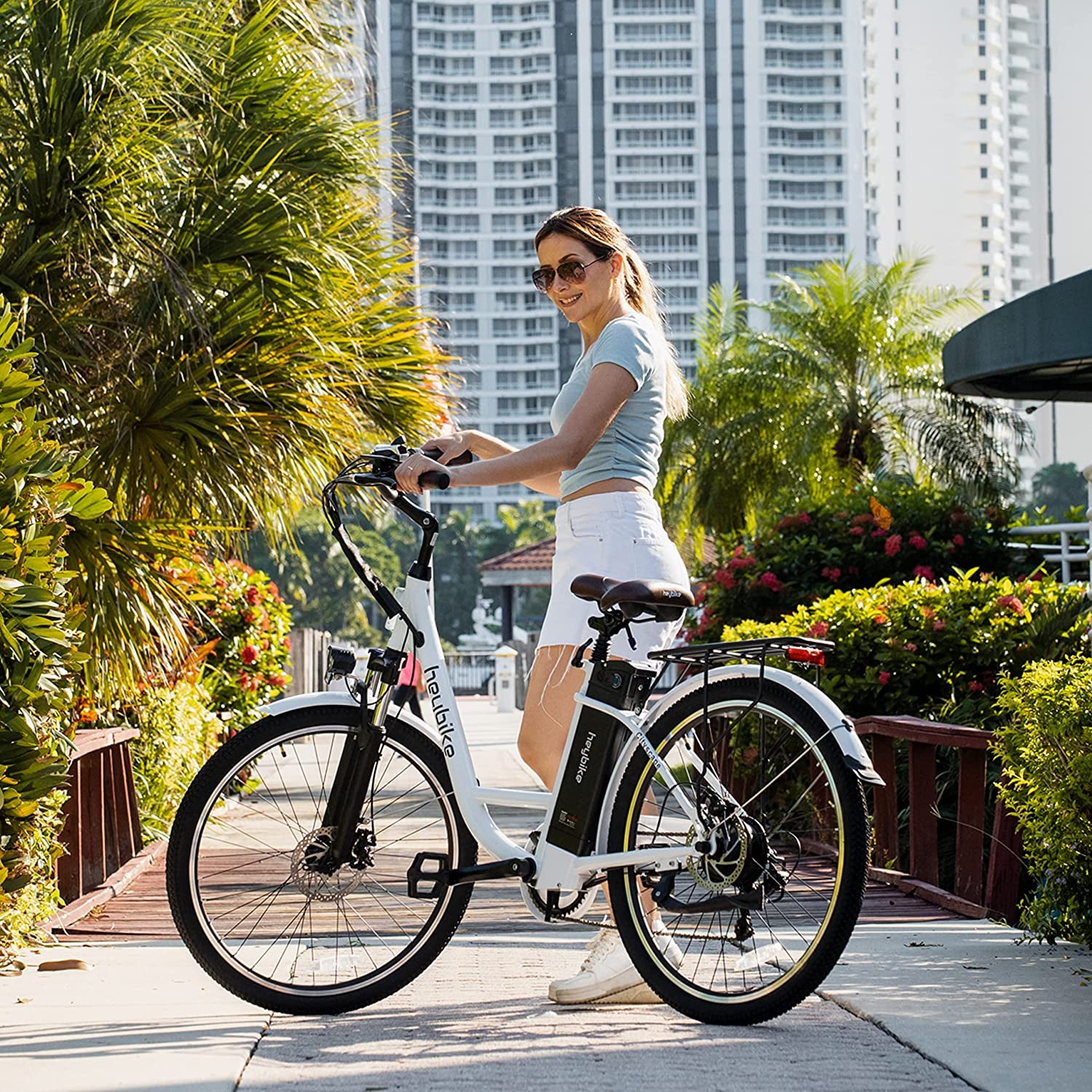 Cityscape Electric Bike 350W(Peak 500W) Electric City Cruiser Bicycle up to 40 Miles 23MPH Removable Battery, 7-Speed and Dual Shock Absorber, 26" Electric Commuter Bike for Adults