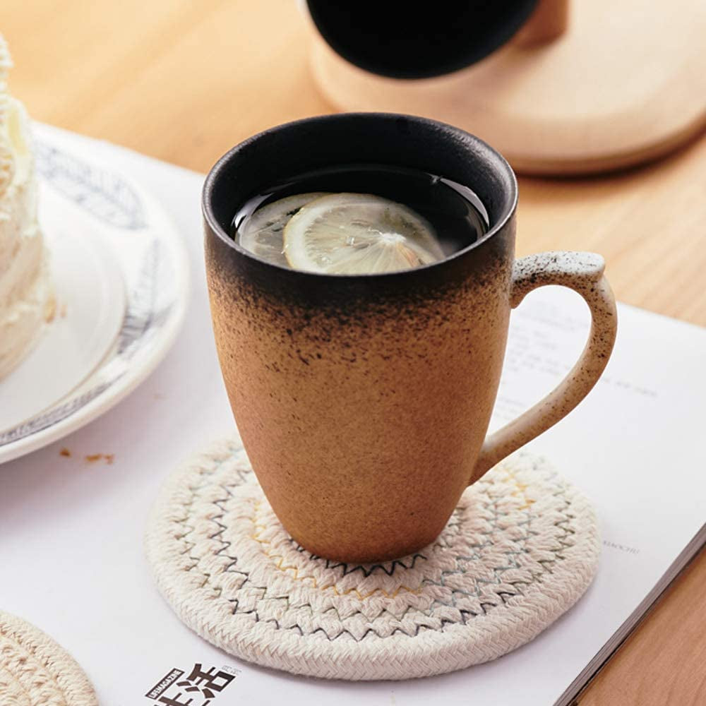 6 Pcs Coasters for Drinks Farmhouse Fabric Braided Absorbent Coasters for Wooden Table 4.3 Inch