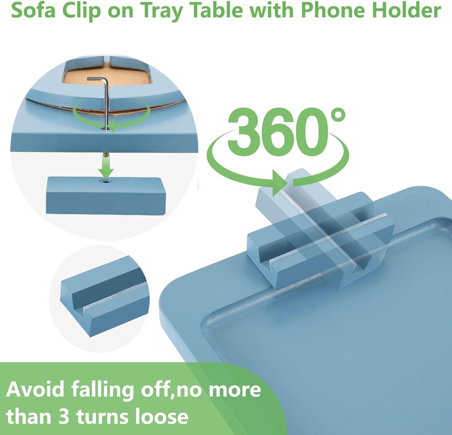 SINWNAT Couch Arm Tray, Bamboo Sofa Arm Clip on Tray Table,Sofa Armrest Tray with 360° Phone Holder,,Sofa Arm Table for Eating and Drinking Table