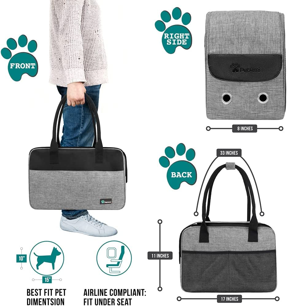 Dog Purse Carrier for Small Dogs, Airline Approved Soft Sided Pet Carrier with Pockets, Ventilated Dog Carrying Bag Puppy Cat, Dog Travel Supplies Accessories Carry Tote Bag, Sherpa Bed, Gray