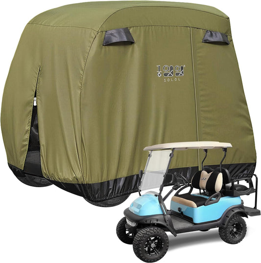 4 Passenger Golf Cart Cover Fits EZGO, Club Car, Yamaha, 400D Waterproof Windproof Sunproof Outdoor All-Weather Polyester Full Cover with Three Zipper Doors - Black/Army Green/Sliver/Camouflage
