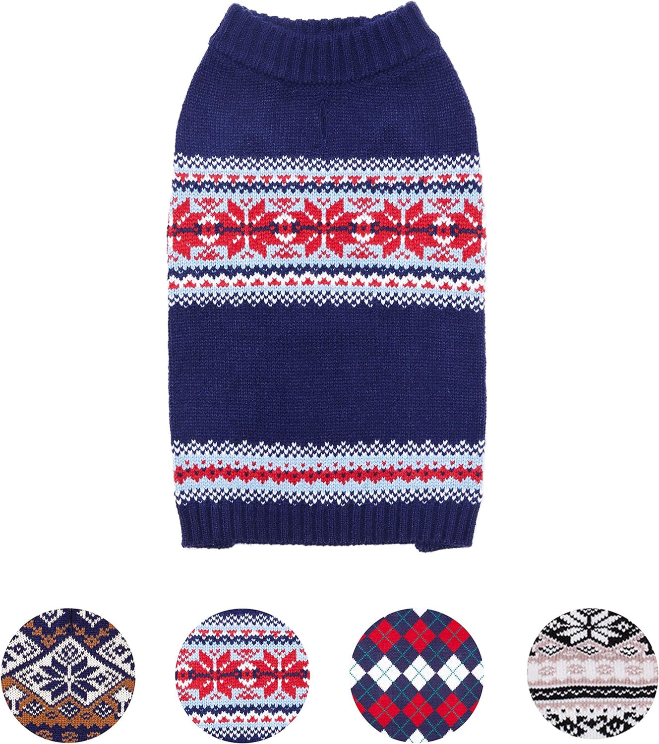 Christmas Holiday Chic Secret Fair Isle Snowflakes Dog Sweater in Navy Blue, Back Length 10", Pack of 1 Clothes for Dogs