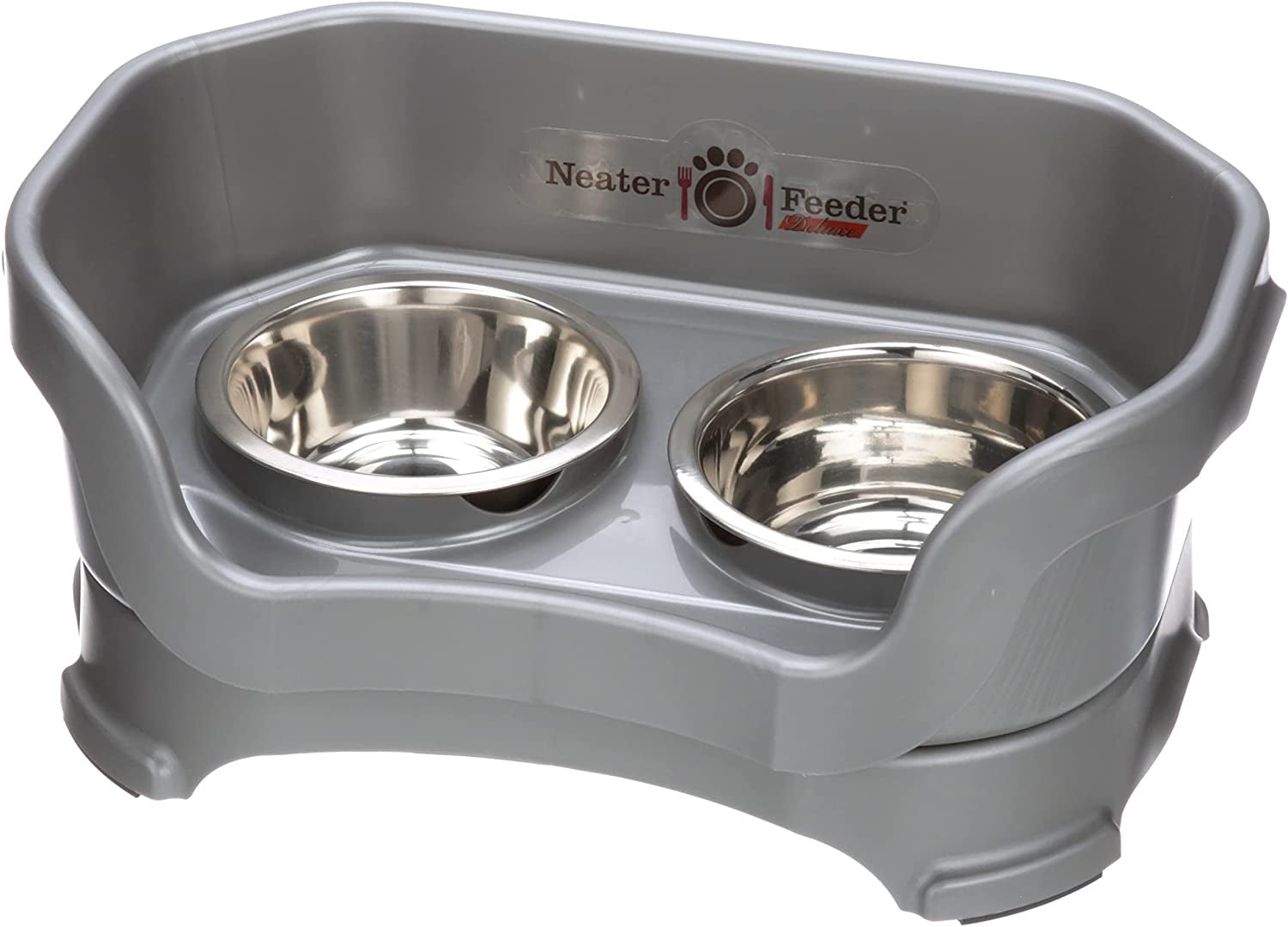 - Feeder - Deluxe Model - Mess-Proof Dog Bowls (Small, Gunmetal Grey)