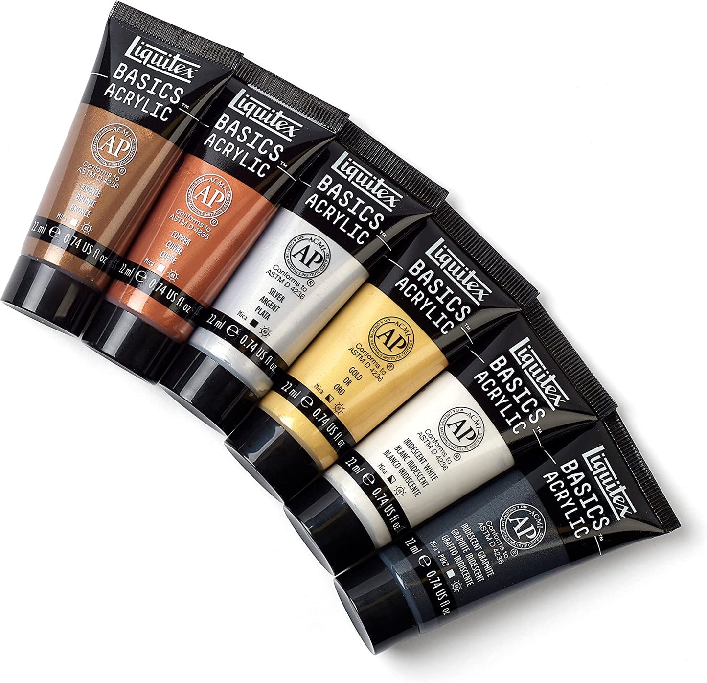 BASICS Acrylic Paint Set, 6 X 22Ml (0.74-Oz) Tube Paint Set, Metallic & Iridescent
