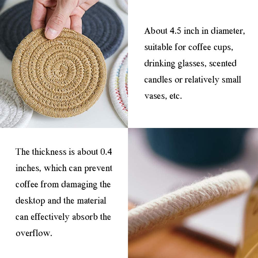 6 Pcs Coasters for Drinks Farmhouse Fabric Braided Absorbent Coasters for Wooden Table 4.3 Inch