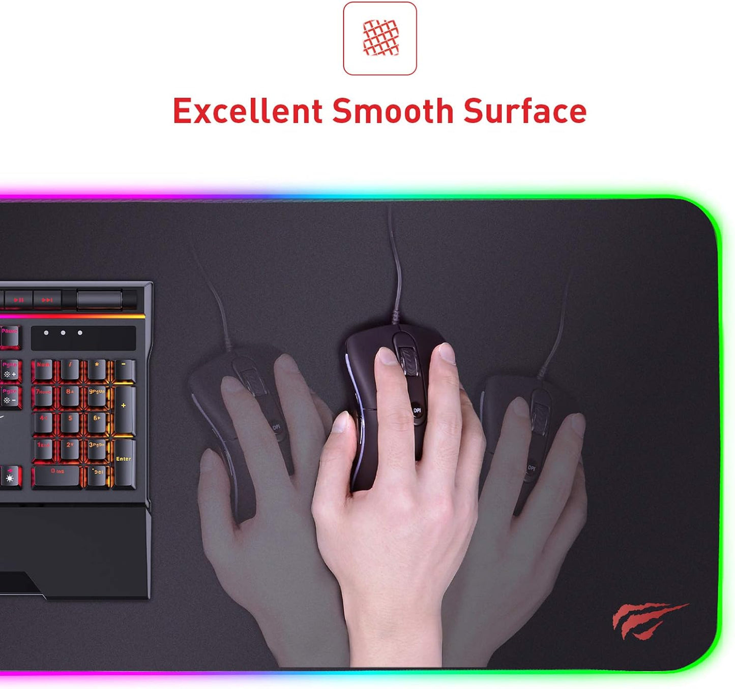 RGB Gaming Mouse Pad Soft Non-Slip Rubber Base Mouse Mat for Laptop Computer PC Games (27.5 X 11.2 X 0.11 Inches, Black)