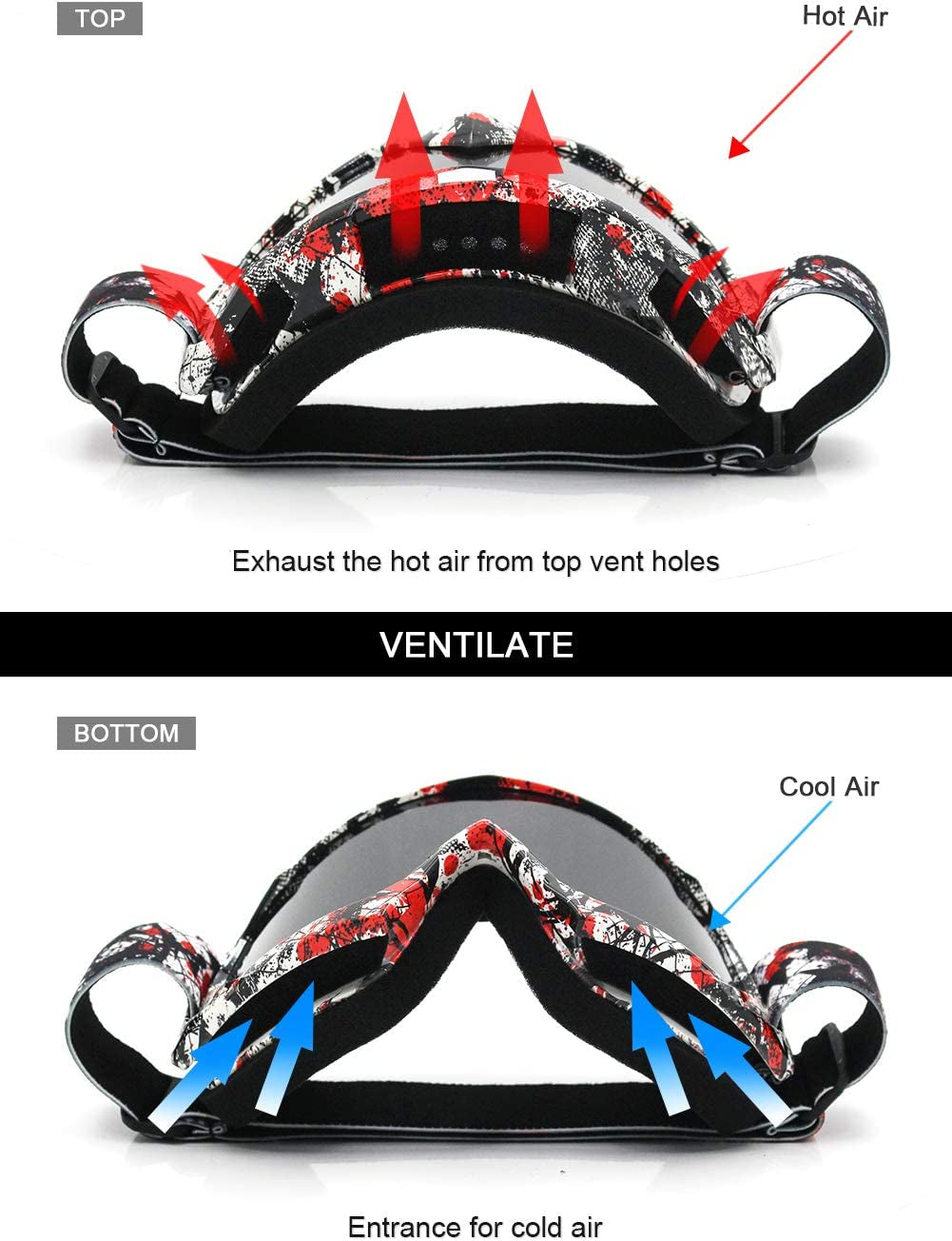 Motorcycle Goggles, ATV Dirt Bike off Road MX UV400 Motocross Goggle with Soft Thick Foam Anti-Scratch Dustproof