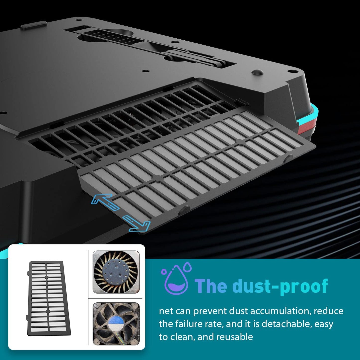 GT500 Powerful Turbo-Fan (4600 RPM) RGB Laptop Cooling Pad with Infinitely Variable Speed,Seal Foam for Rapid Cooling Gaming Laptop,Dust Filter for Protect Laptop,13-17.3Inch Laptop Cooler