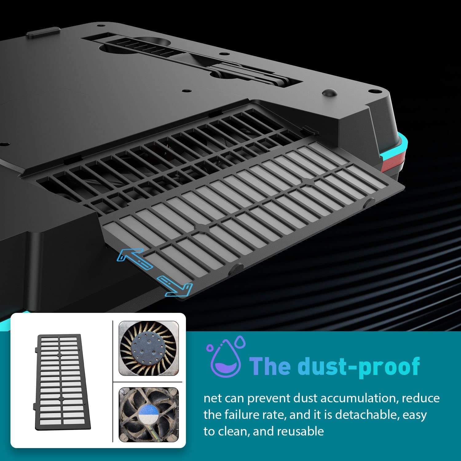 GT500 Powerful Turbo-Fan (4600 RPM) RGB Laptop Cooling Pad with Infinitely Variable Speed,Seal Foam for Rapid Cooling Gaming Laptop,Dust Filter for Protect Laptop,13-17.3Inch Laptop Cooler