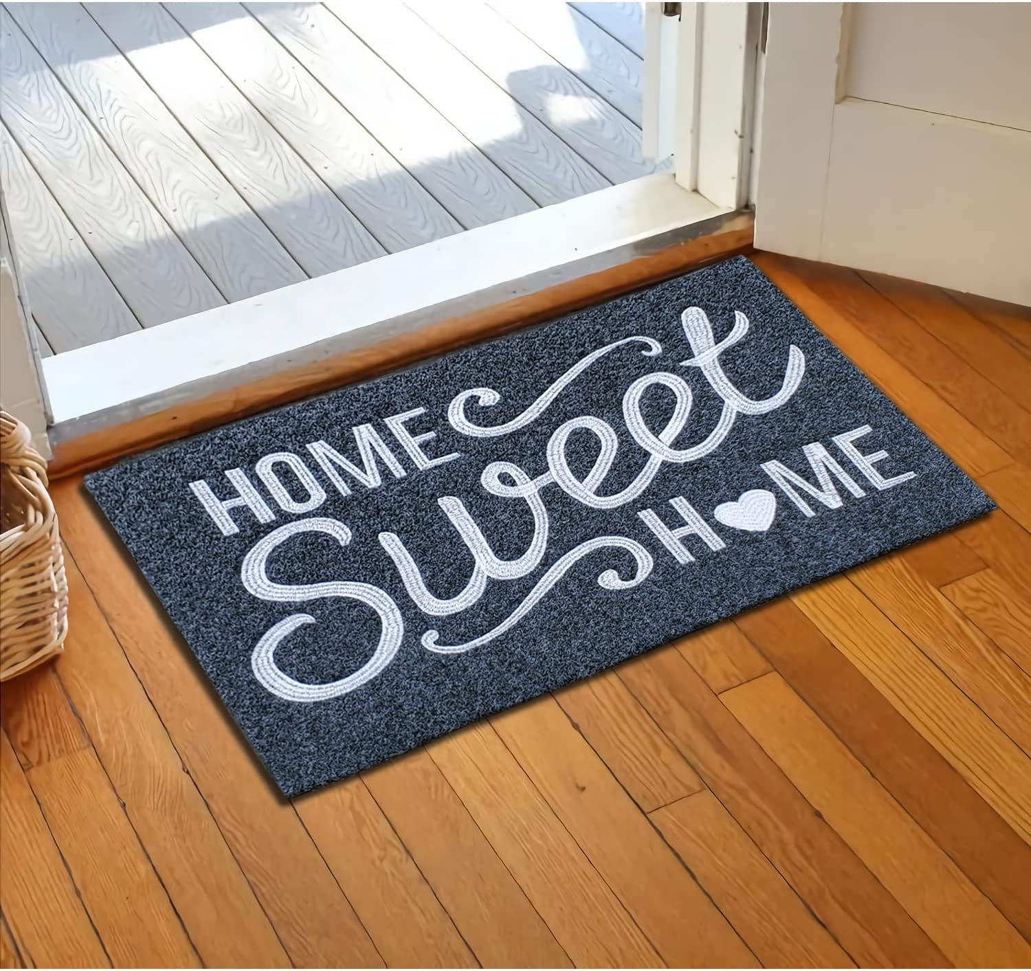 Front Door Mat Non Slip Welcome Mats Outdoor Home Sweet Home Doormat with Rubber Backing Easy to Clean Indoor Mats for Entrance High Traffic Areas Entry Grey