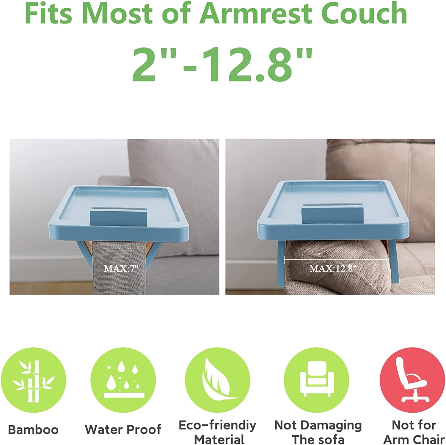 SINWNAT Couch Arm Tray, Bamboo Sofa Arm Clip on Tray Table,Sofa Armrest Tray with 360° Phone Holder,,Sofa Arm Table for Eating and Drinking Table