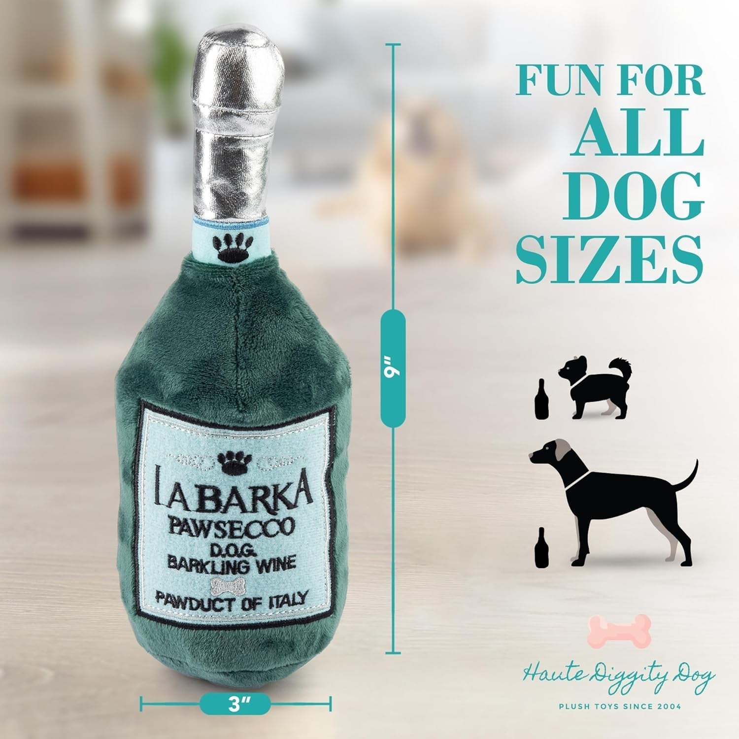 Labarka Pawsecco, Plush Designer Dog Toys with Interactive Squeaker, Stimulating Pet Enrichment, Machine-Washable & Safe Materials for All Breeds, One Size