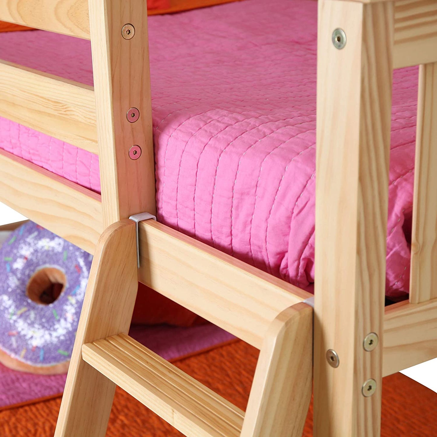Twin over Twin Low Bunk Bed with Ladder, Wooden Bunk Beds with 14” Safety Guardrail for Kids,Toddlers, Boys, Girls, Teens, Bedroom Furniture, Natural