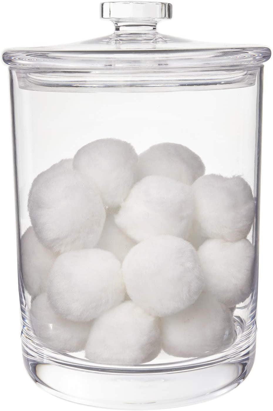 Premium Quality Makeup and Cotton Ball Holder | 60-Oz Clear Plastic Apothecary Jar with Lid | Perfect Storage Container to Organize Bathroom and Vanity