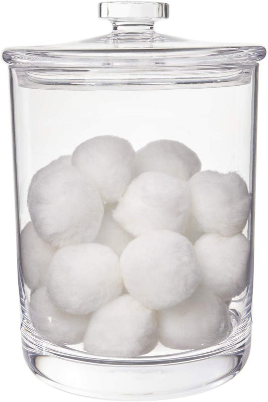 Premium Quality Makeup and Cotton Ball Holder | 60-Oz Clear Plastic Apothecary Jar with Lid | Perfect Storage Container to Organize Bathroom and Vanity