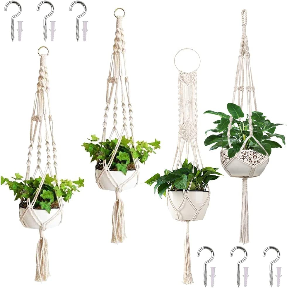 Macrame Plant Hanger Indoor, Set of 4 Indoor Hanging Planter, Handmade Hanging Plant Holder - 43 Inch, 4 Legs