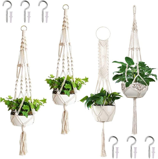 Macrame Plant Hanger Indoor, Set of 4 Indoor Hanging Planter, Handmade Hanging Plant Holder - 43 Inch, 4 Legs
