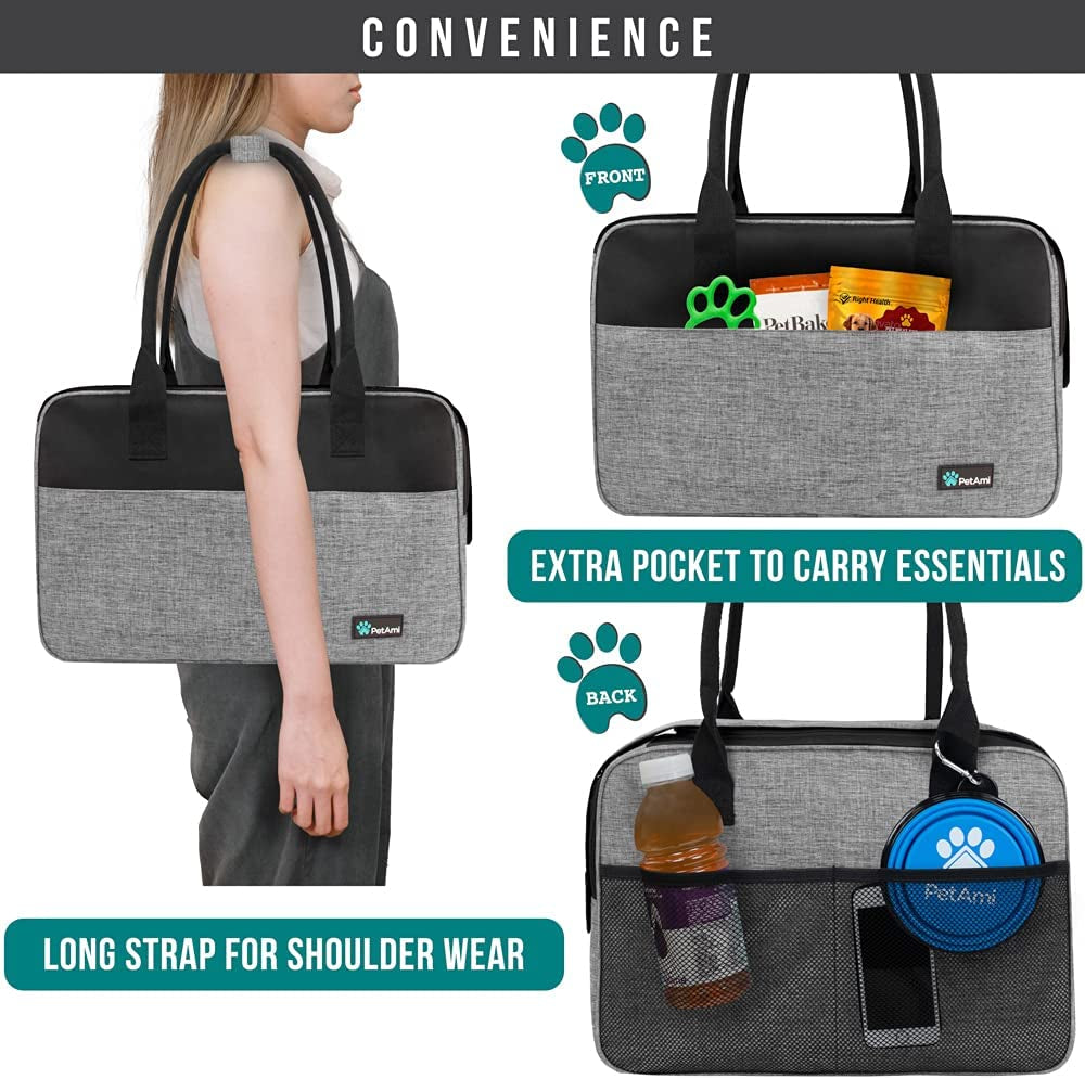 Dog Purse Carrier for Small Dogs, Airline Approved Soft Sided Pet Carrier with Pockets, Ventilated Dog Carrying Bag Puppy Cat, Dog Travel Supplies Accessories Carry Tote Bag, Sherpa Bed, Gray