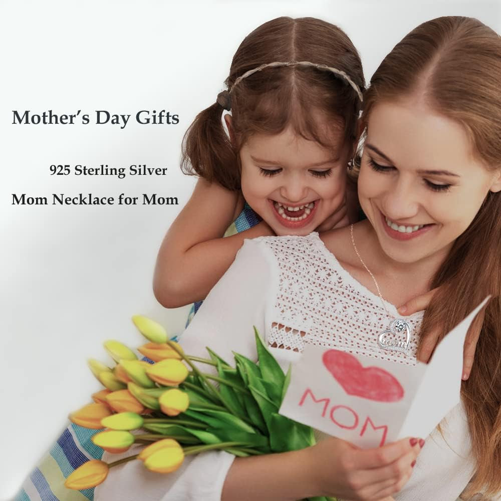 Mothers Day Birthday Gifts 925 Sterling Silver with May Birthstones Emerald Necklace for Women Love Heart Pendant Jewelry Wife
