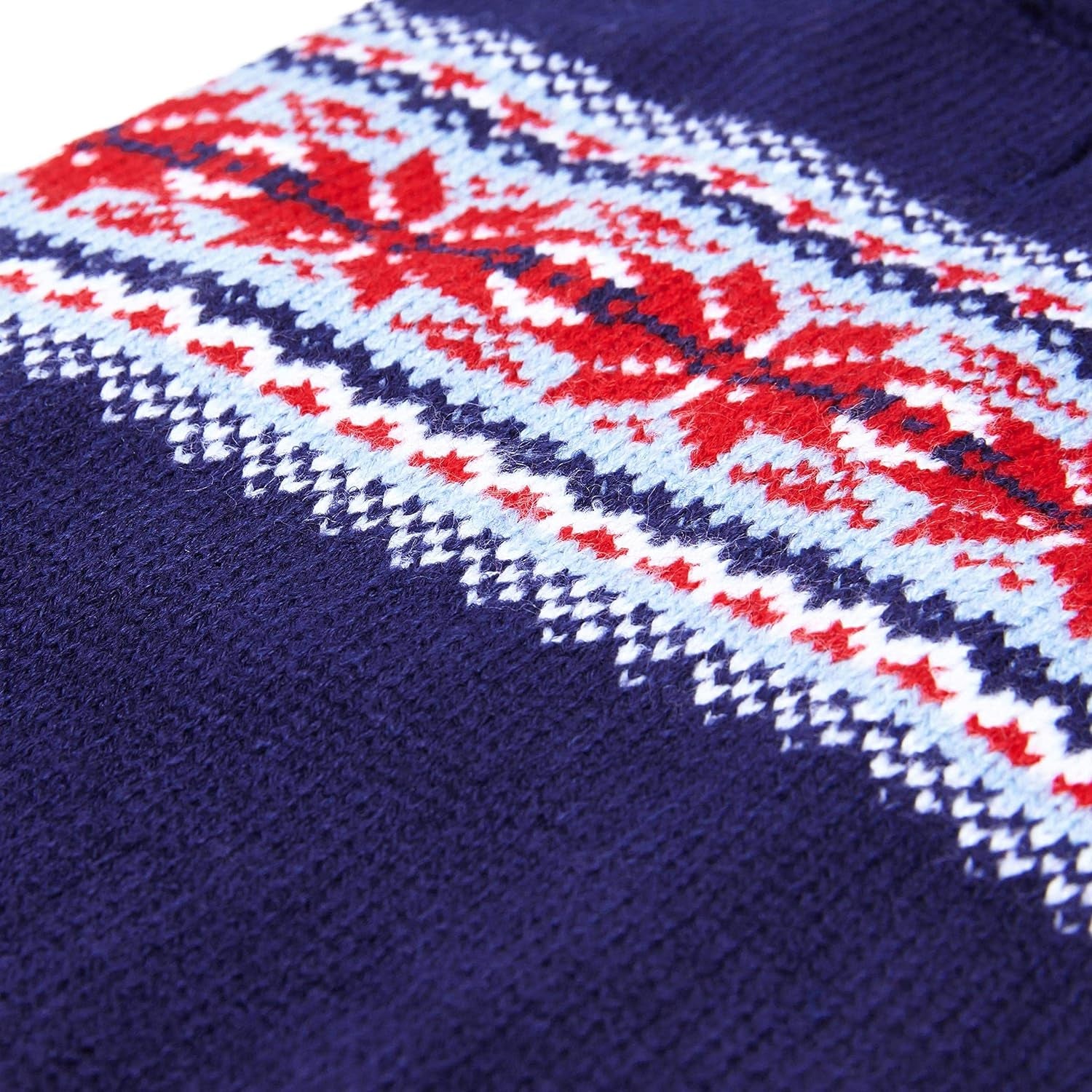 Christmas Holiday Chic Secret Fair Isle Snowflakes Dog Sweater in Navy Blue, Back Length 10", Pack of 1 Clothes for Dogs