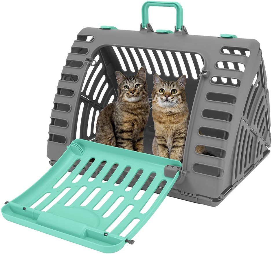 Designs Foldable Travel Cat Carrier - Front Door Plastic Collapsible Carrier Collection, Waterproof Bed