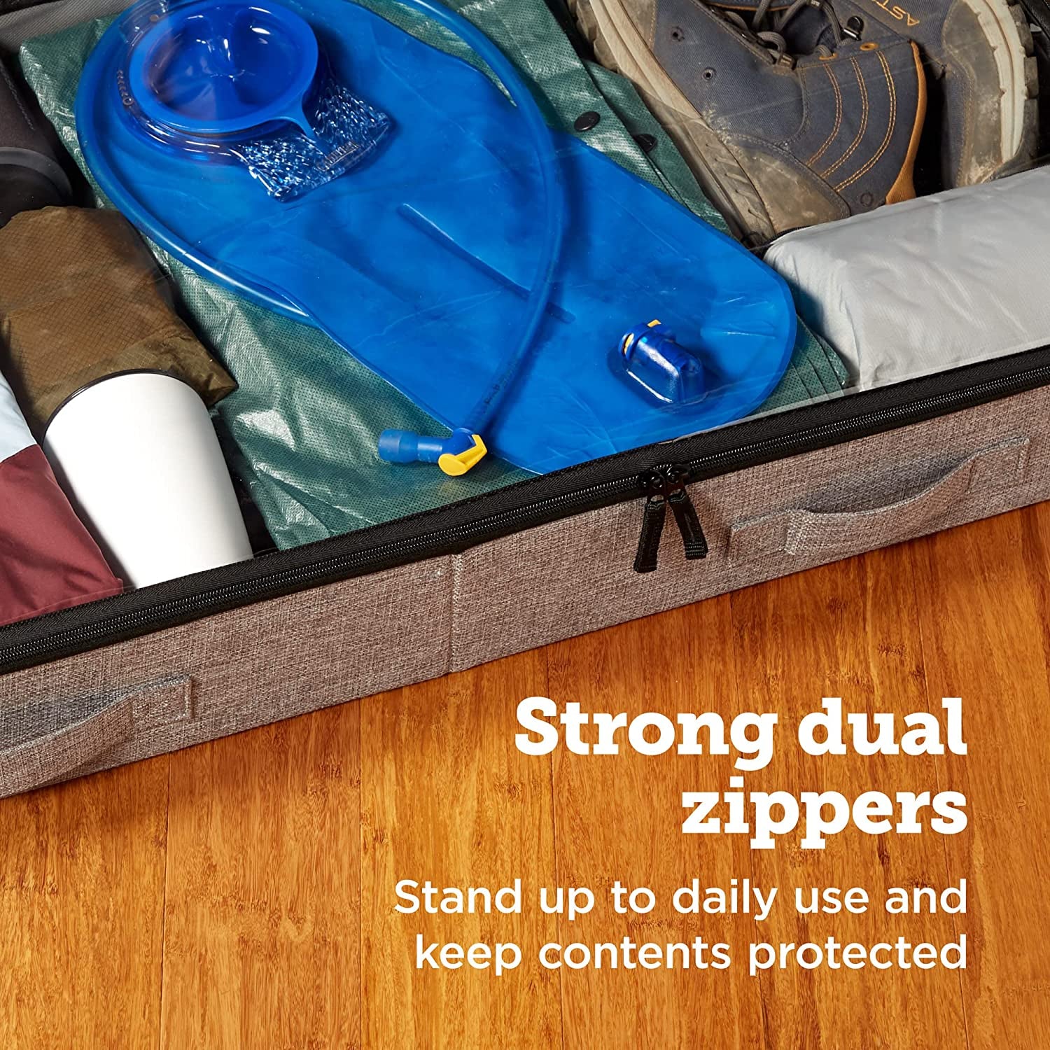 under Bed Storage Containers, 2-Pack Low Profile Underbed Organizer with Sturdy Handles, Dual Zipper, and Clear Windows, Use as Clothes Organizer, Pillow and Blanket Organizer (Set of 2)