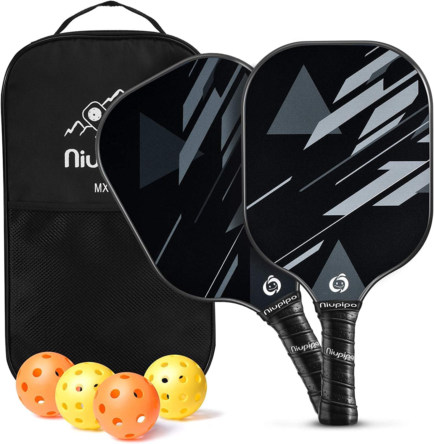 Pickleball Paddles, Lightweight Pickleball Rackets W/Fiberglass Surface, Fiberglass Pickleball Paddles Set of 2 with 4 Pickleball Balls and 1 Bag