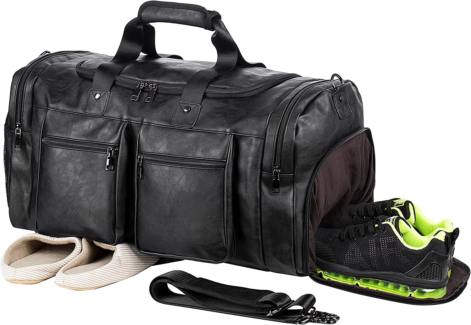 Travel Bag with Shoe Pouch,Weekender Overnight Bag Waterproof Leather Large Carry on Bag Travel Tote Duffel Bag