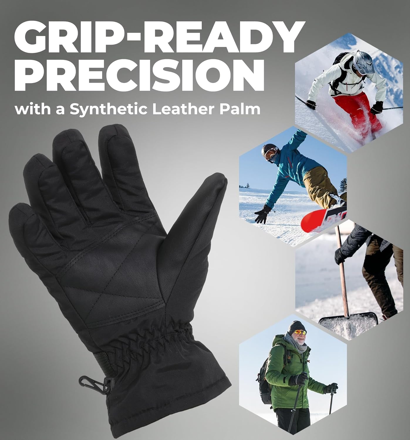 Snow Gloves for Men & Women - Skiing Gloves & Waterproof Gloves - Adult Ski Gloves - Snowboarding Gloves Waterproof Insulated