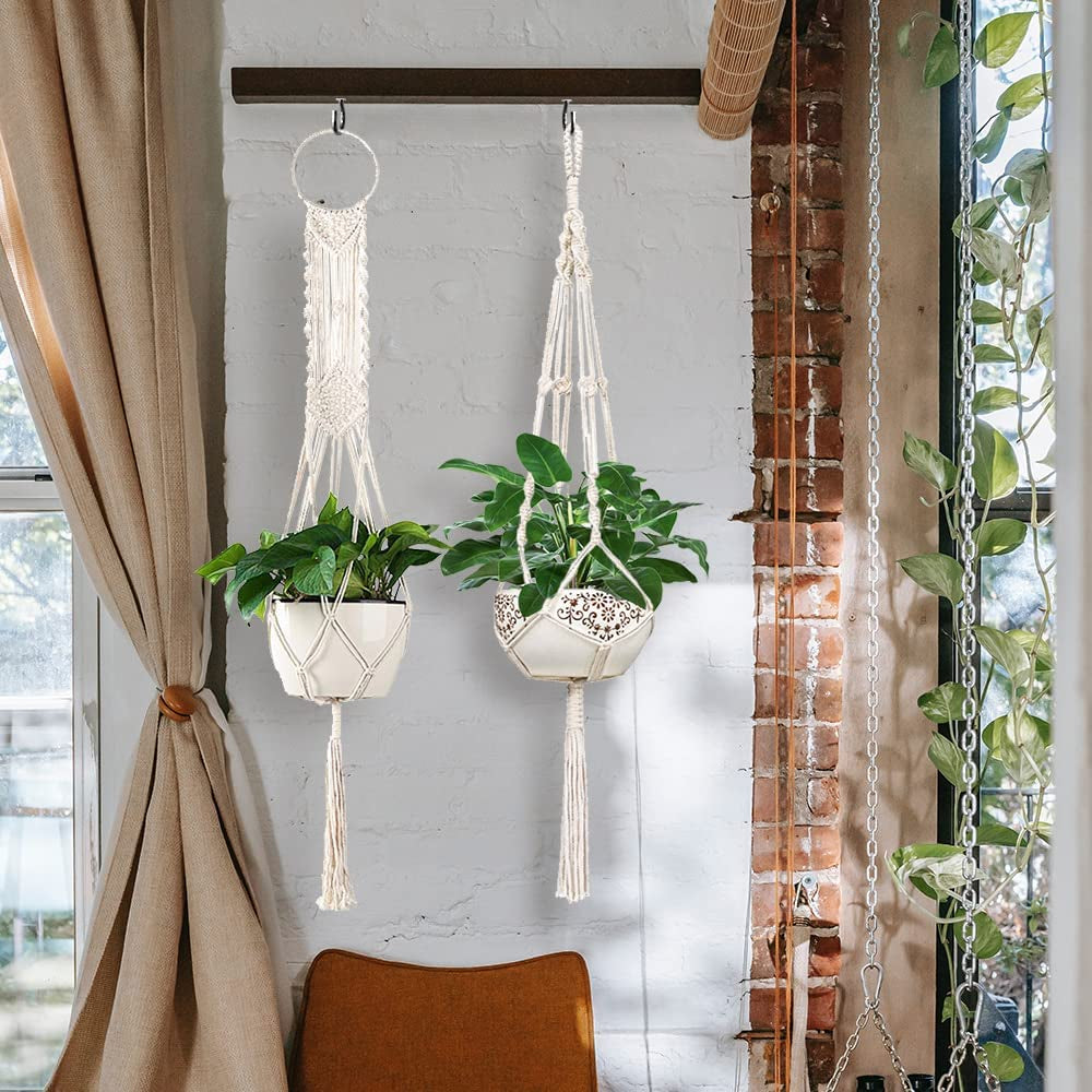 Macrame Plant Hanger Indoor, Set of 4 Indoor Hanging Planter, Handmade Hanging Plant Holder - 43 Inch, 4 Legs