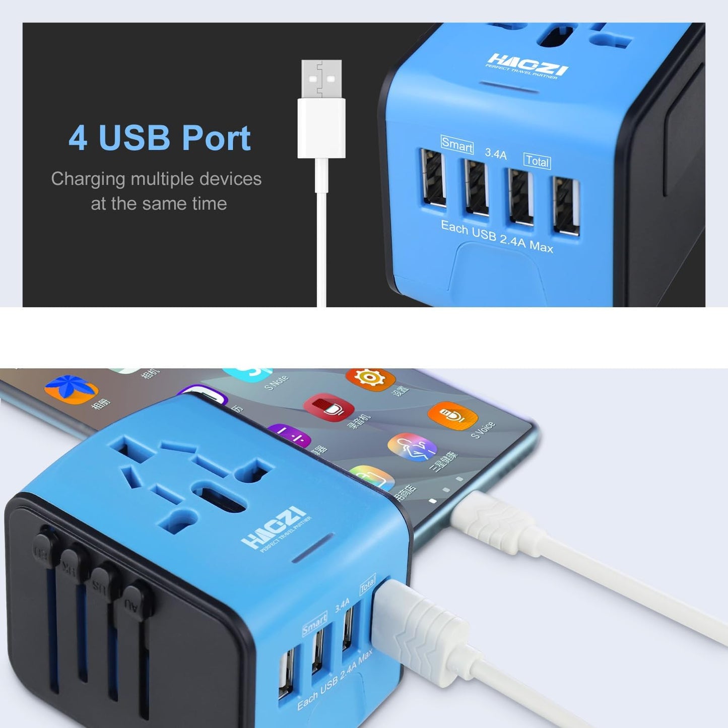 International Power Adapter,  All-In-One Universal Travel Adapter with 3.4A 4USB, Europe Multifunctional Power Adapter Wall Charger for UK, EU, AU, Asia Covers 150+Countries U-G3(Green)