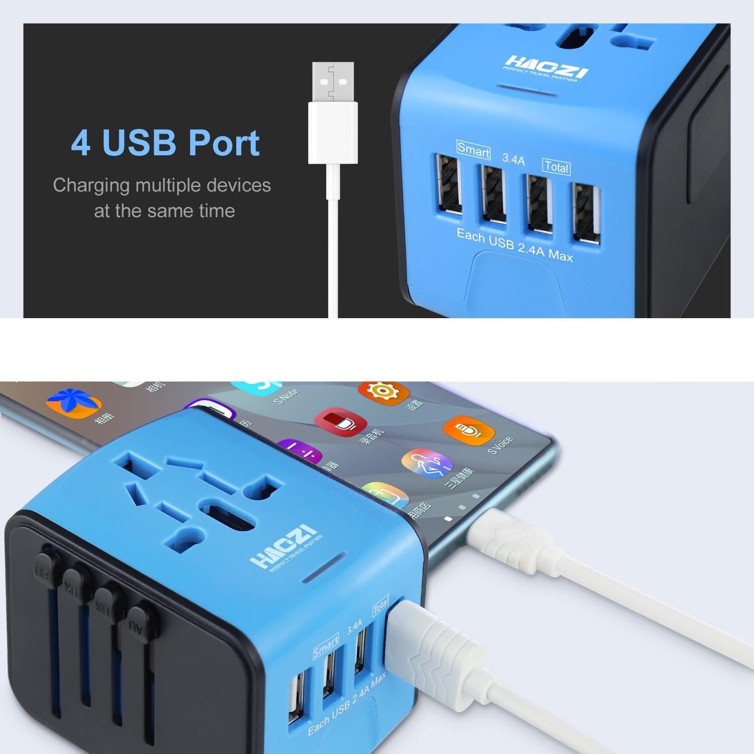 International Power Adapter,  All-In-One Universal Travel Adapter with 3.4A 4USB, Europe Multifunctional Power Adapter Wall Charger for UK, EU, AU, Asia Covers 150+Countries U-G3(Green)