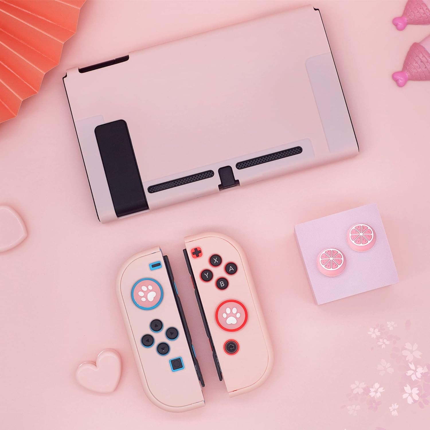 Protector Case for Nintendo Switch Cover Case with Glass Screen Protector, Anti-Scratch Shock-Absorption Grip Cover-Pink