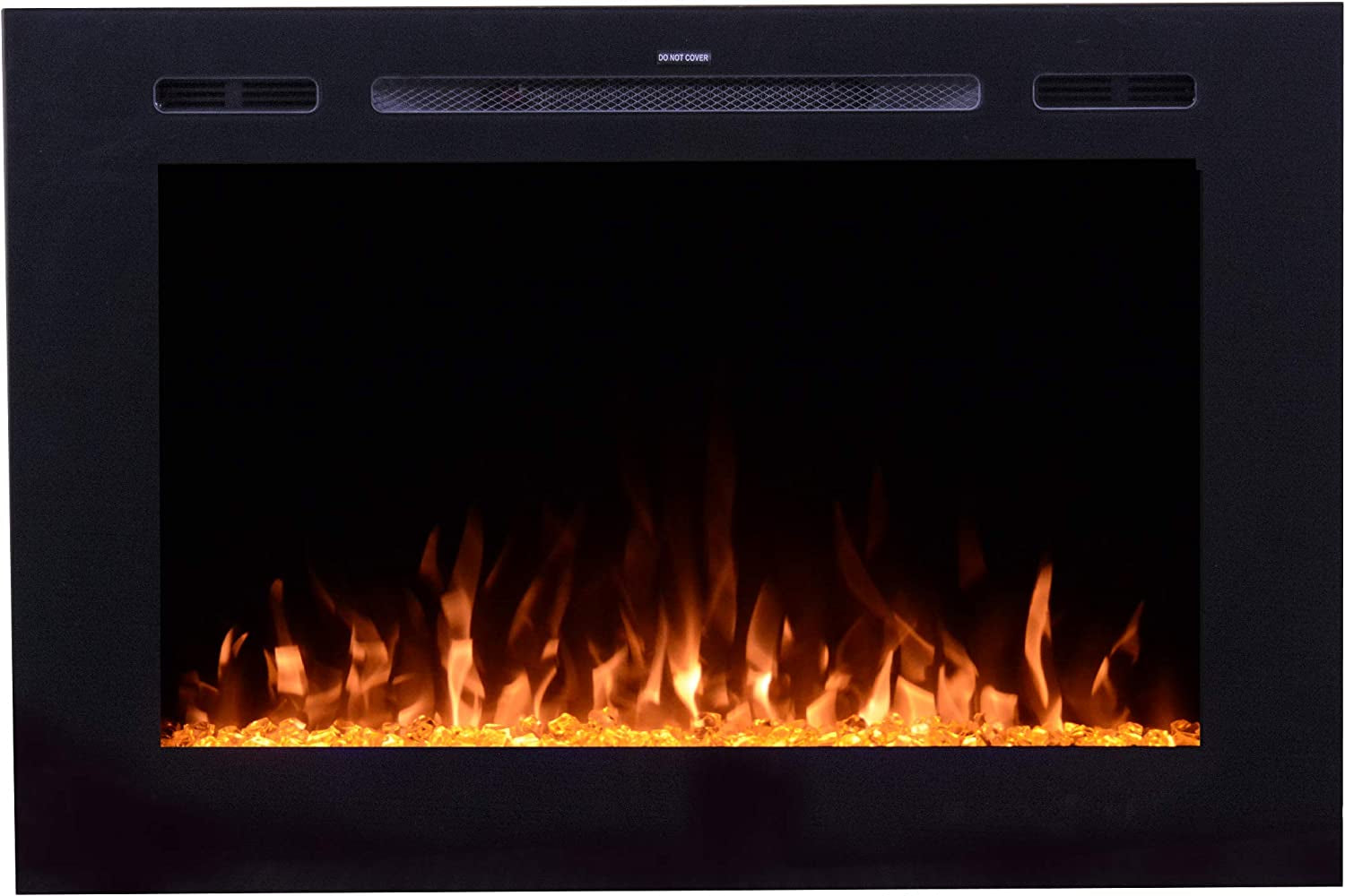 Smart Electric Fireplace-The Forte 40 Inch Recessed Mounted-30 Realistic Ember Color/Flame Options-1500W Heater W/Thermostat-Black-Log & Crystal Hearth Options-Alexa/Wifi Enabled