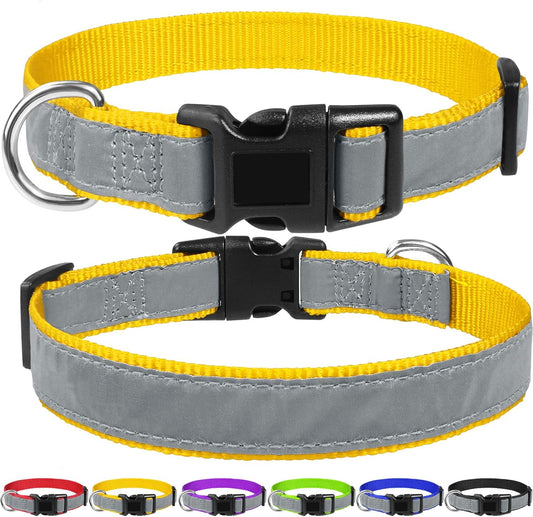 Full Reflective Dog Collar, Adjustable Nylon Dog Collars with Quick Safety Buckle for Small Dogs, Yellow S