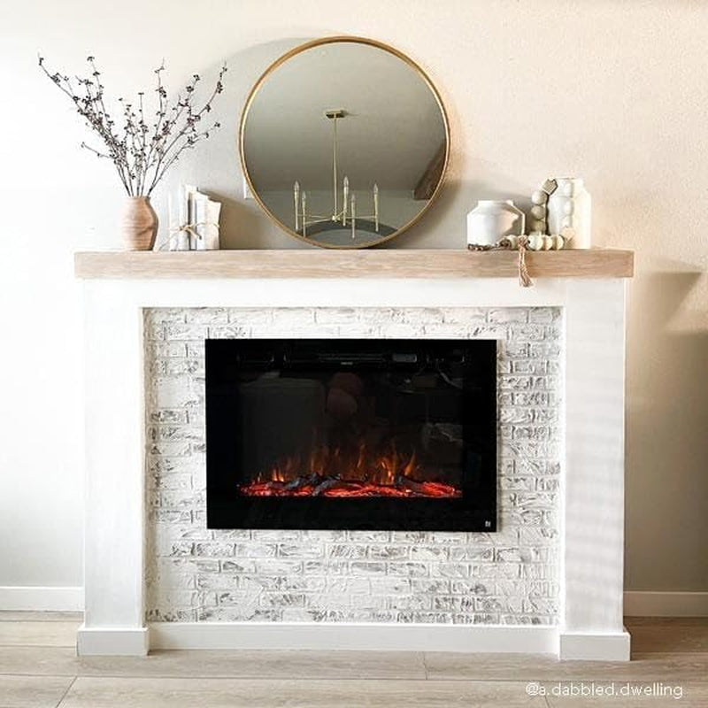 Smart Electric Fireplace-The Forte 40 Inch Recessed Mounted-30 Realistic Ember Color/Flame Options-1500W Heater W/Thermostat-Black-Log & Crystal Hearth Options-Alexa/Wifi Enabled
